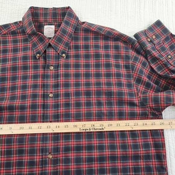 Brooks Brothers 346 Shirt Men's XL Red Black Plaid Old Money Non-Iron EUC LN - Picture 8 of 14